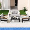 Garvee Outdoor Aluminum Furniture Set,4 Piece Patio Conversation Sets,Removable & Washable Cushion,Ink Color Tempered Glass Table Light Grey - 2 of 4
