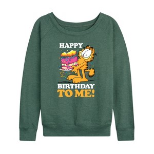 Women's - Garfield - Happy Birthday To Me Lightweight French Terry Wide Neck Long Sleeve Shirt - 1 of 4