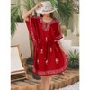 LA LEELA Women's House Daily Routine Evening Wear Tunic Dress for Women Vacation Coverup Mini Casual Ladies Bikini Holiday Kaftan 2X-3X Red, Solid - 3 of 4