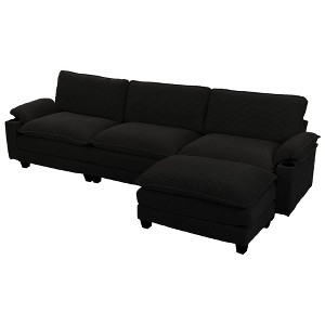 113'' Corduroy 3+1 L-Shaped Modular Sectional Sofa with Ottoman, Double-Layer Thick Cushion, Cup Holders and Storage Bags - 1 of 4