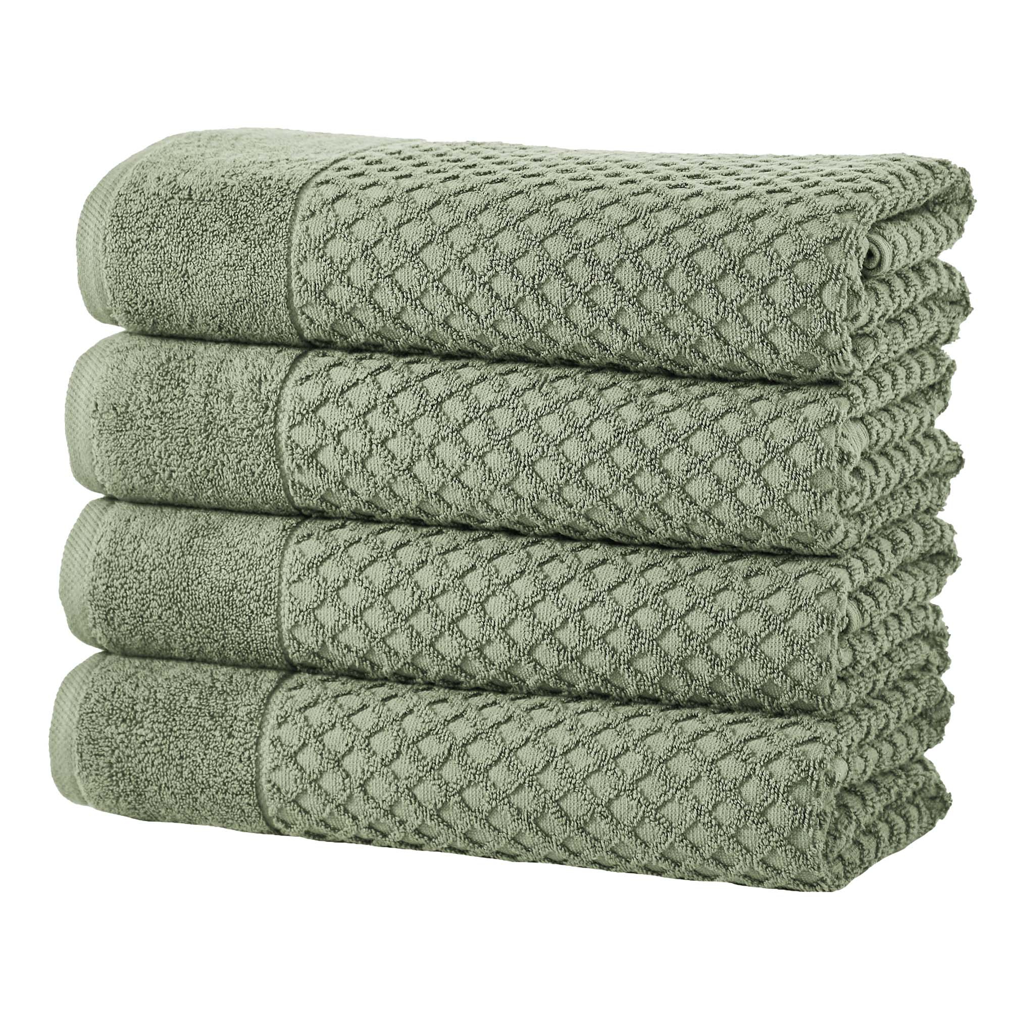 Cotton Quick-Dry Waffle Textured Towels - Great Bay Home (4 Pack Bath Towels, Eucalyptus)