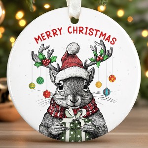 Squirrel Ornament - Squirrel Gifts for Lovers, Women, Men - Cute Funny Animals Ornaments for Christmas Tree - Round Ceramic - 1 of 4