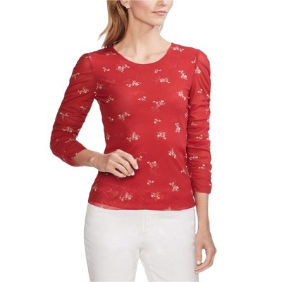 Vince Camuto Womens Desert Bouquet Floral Pullover Blouse, Red, X-Large