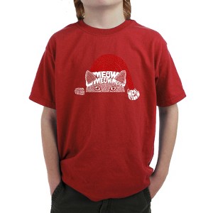 LA Pop Art Christmas Peeking Cat - Boy's Word Art T-Shirt - 1 of 4