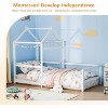 JOYMOR Twin House Floor Bed Frame with Roof, Wooden Montessori Bed with Safety Fence, Kids Bedroom (White) - 4 of 4