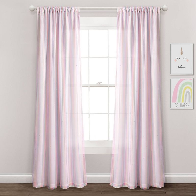 Kids' Rainbow Sheer Rod Pocket with Lining Single Window Curtain Panel Rainbow/White - Lush Décor, 1 of 7