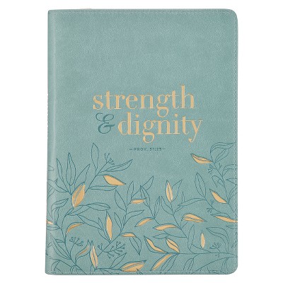 Christian Art Gifts Scripture Journal Strength Dignity Proverbs 31:25 Bible Verse Inspirational Faux Leather Notebook, Zipper Closure, 336 Ruled