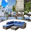 4 Pieces Wide Outdoor Rattan Sectional Sofa with Cushions,Small Patio Wicker Furniture,PE Rattan Sectional Sofa Set  (Black + Gray Cushion) - 4 of 4