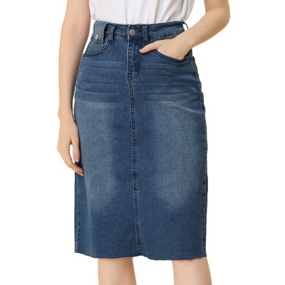 Allegra K Women's Casual Jean Skirt High Waist Back Vent Short Denim ...