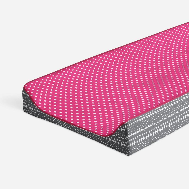 Bacati - Owls Pink/Gray Pink Dots Girls Cotton Changing Pad Cover, 1 of 10