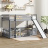 Twin Over Twin Floor Bunk Bed with Slide, Ladder, Door, Safety Guardrails and Solid Pine Wood Frame, White/Grey/Natural-ModernLuxe - 2 of 4