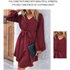 Women's V Neck Casual Cocktail Dress Front Button Long Sleeve Casual Party Midi Dress with Belt - 3 of 4