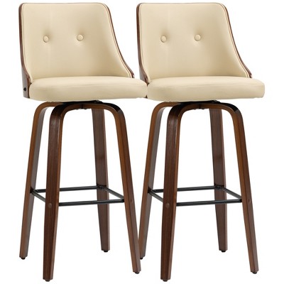 Homcom Bar Height Bar Stools Set Of 2 Pu Leather Swivel Barstools With ...