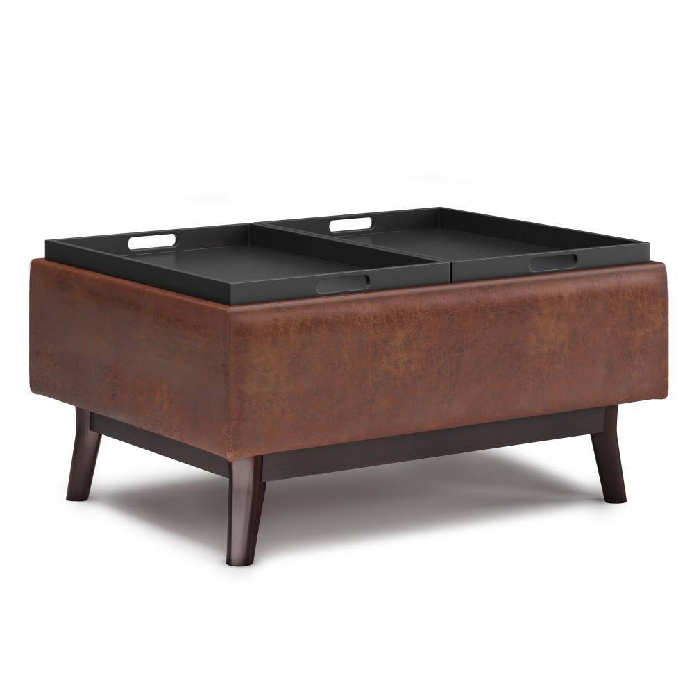 Photos - Pouffe / Bench Small Ethan Tray Top Coffee Table Storage Ottoman Distressed Saddle Brown