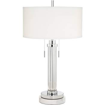 Possini Euro Design Cadence Modern Table Lamp with Round White Marble Riser 30" Tall Glass Column White Shade for Bedroom Living Room Bedside Office