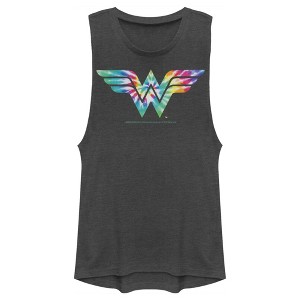 Juniors Womens Justice League Tie Dye Logo Festival Muscle Tee - 1 of 4