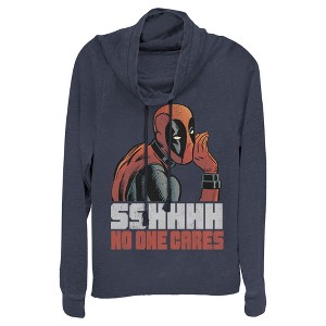 Juniors Womens Marvel Deadpool No One Cares Cowl Neck Sweatshirt - 1 of 3