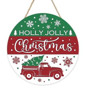 Lomsoe Christmas Front Door Sign Xmas Tree Wood Hanger Outdoor Outside Porch Decor Winter Holiday Snowflake Wooden Wreath Indoor Wall Hanging Decor - 1 of 1