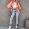 Coolmee Women's Oversized Button Up Frayed Hem Shacket Long Sleeve Pockets Denim Jean Jacket - 2 of 4