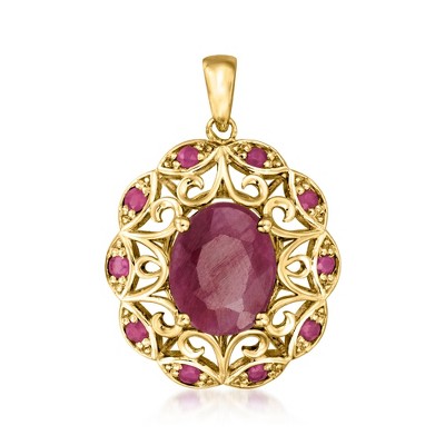 Ross-Simons 4.30 ct. t.w. Ruby Openwork Pendant in 14kt Yellow Gold Size 1.00