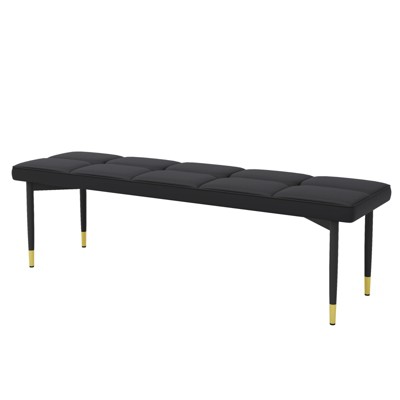 FONTOI 47"*16" Shoe Bench with Gold Accents for Bedroom,Fitting Room, Storage Room, Dining Room, Black, 17"*17.3"*59"