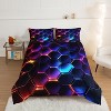 Boersma 3D Honeycomb Boys Comforter Set Twin Size,Geometric Hexagon Pattern Bedding Set for Kids Teens Boys Room Decor,Purple Neon Lights Comforter - 4 of 4