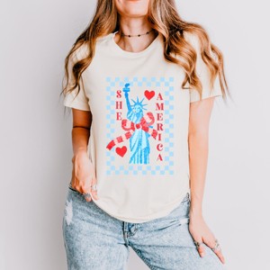 Simply Sage Market She Loves America Checkered Short Sleeve Tee - 1 of 4