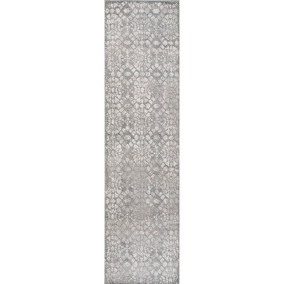 Gray Geometric Synthetic Runner Rug, 2' x 8'