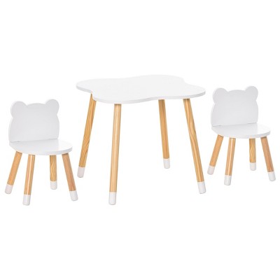 INFURNIC Kids Table Sets Wooden Table and Chair Set with Cute Bear Shape for Arts and Meals, White, 22"*22"*19.8"