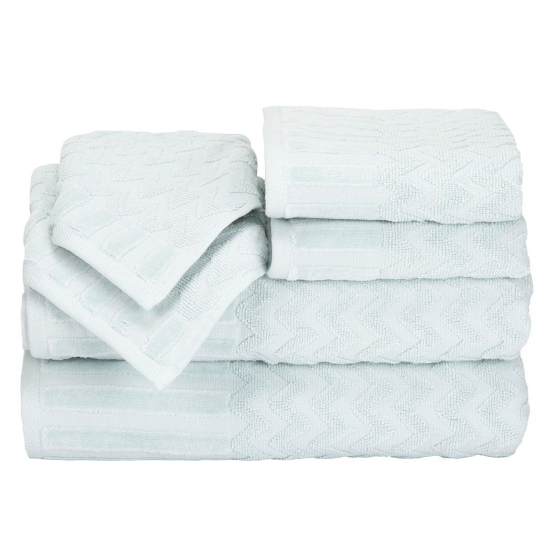 6-Piece Cotton Deluxe Plush Bath Towel Set - Chevron Pattern Spa Luxury Decorative Body, Hand and Face Towels by Hastings Home (Seafoam), 2 of 6