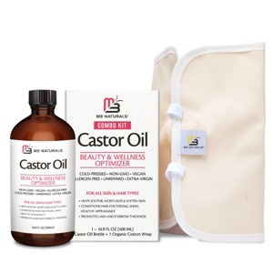 Pure Castor Oil Pack Kit, Organic Castor Oil Cold Pressed Glass Bottle Adjustable Reusable Cotton Castor Oil Wrap for Detox Wellness, M3 Naturals - 1 of 4