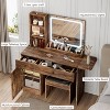LED Lighted Vanity Desk with Mirror, Makeup Table with Drawers, Open Shelving & Storage Cabinet, Includes Faux Leather Stool, Vanity Set for Bedroom - 3 of 4
