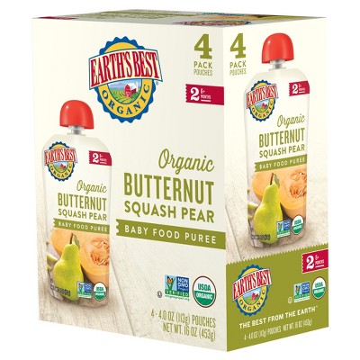 Earth&#39;s Best Organic 4pk Butternut Squash Pear Baby Food Pouch - 16oz