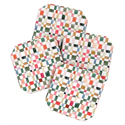 Ninola Design Watercolor Checker Yuletide Set of 4 Coasters - Deny Designs