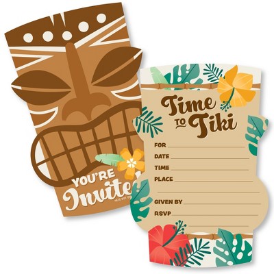 Big Dot of Happiness Tropical Luau - Shaped Fill-In Invitations - Hawaiian Beach Party Invitation Cards with Envelopes - Set of 12