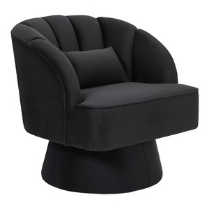 Modern Swivel Barrel Accent Chair, 360 Degree Velvet Upholstered Armchair, Striped Backrest, Comfy Lounge Chair for Living Room Bedroom Reading Nook - 1 of 4