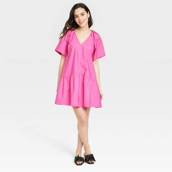 Women's Flutter Short Sleeve Mini Poplin Dress - A New Day™