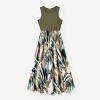 Family Matching Outfits Women Girls Sleeveless Splicing Floral Leaf Print Midi Dresses and Colorblock Short-sleeve  Shirts - 2 of 4