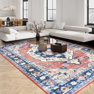 Area Rug Washable Boho Rug Vintage Floral Distressed Rugs
