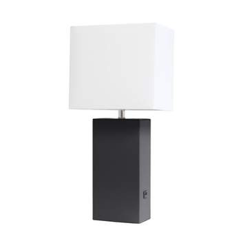 21" Lexington Leather Base Modern Home Decor Bedside Table Lamp with USB Charging Port and Fabric Shade - Lalia Home