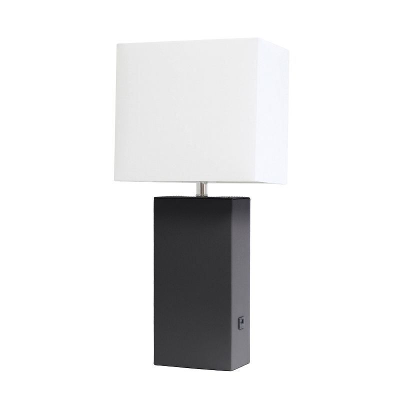 21" Lexington Leather Base Modern Home Decor Bedside Table Lamp with USB Charging Port and Fabric Shade - Lalia Home, 1 of 12