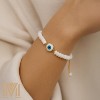 Handmade Evil Eye Bracelet with White Mother of Pearl Beads and Gold-Plated Blue Eye Charm, Adjustable Macramé Cord Protective Jewelry - 2 of 4