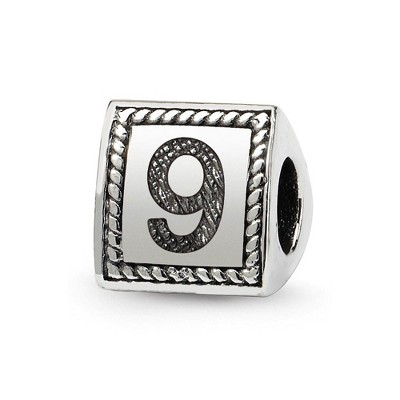 Black Bow Jewelry Triangle Block, Number 9 Sterling Silver Bead Charm