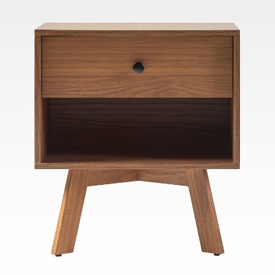 TIRAMISUBEST MCM Nightstand - 1-Drawer Bedside Table w/ Open Shelf, Solid Wood, Space-Saving (18"W)