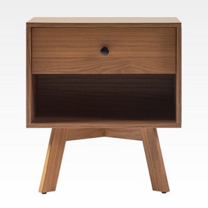 TIRAMISUBEST MCM Nightstand - 1-Drawer Bedside Table w/ Open Shelf, Solid Wood, Space-Saving (18"W) - 1 of 4