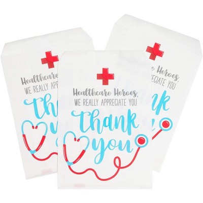 Sparkle and Bash 100 Pack Paper Treat Bags for Nurse Appreciation, Thank You Party Favor Bags for Cookie, Goodie, Gifts, 5 x 7.5 in