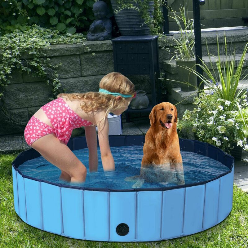 Costway 63'' Foldable Dog Pet Pool Kiddie Bathing Tub Indoor Outdoor Leakproof Portable Blue\Red, 2 of 11