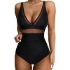 Women One Piece Swimsuits Mesh Tummy Control Swimsuit Push Up High Waisted Swimdress Bathing Suit - 2 of 4