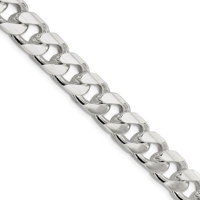 Black Bow Jewelry Men's 11mm Sterling Silver Solid D/C Domed Curb Chain Necklace