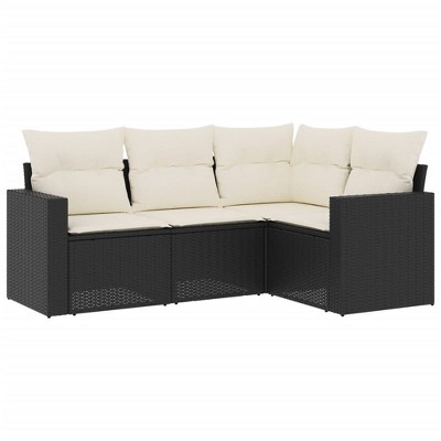 vidaXL 4 Piece Patio Sofa Set with Cushions - Black and Cream Without Table